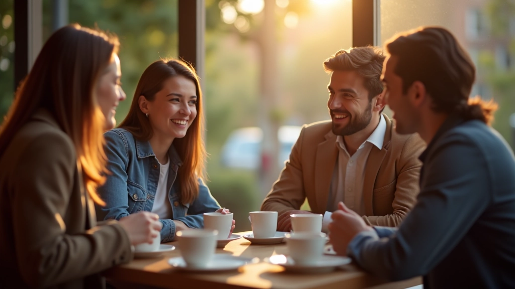 Vrienden genieten samen van koffie en gesprek in gezellige café met natuurlijk licht