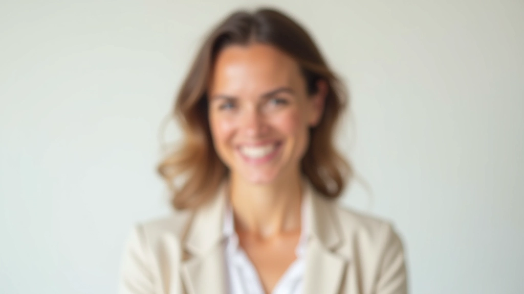 Vrouw met donker haar, vriendelijke blik, heldere achtergrond